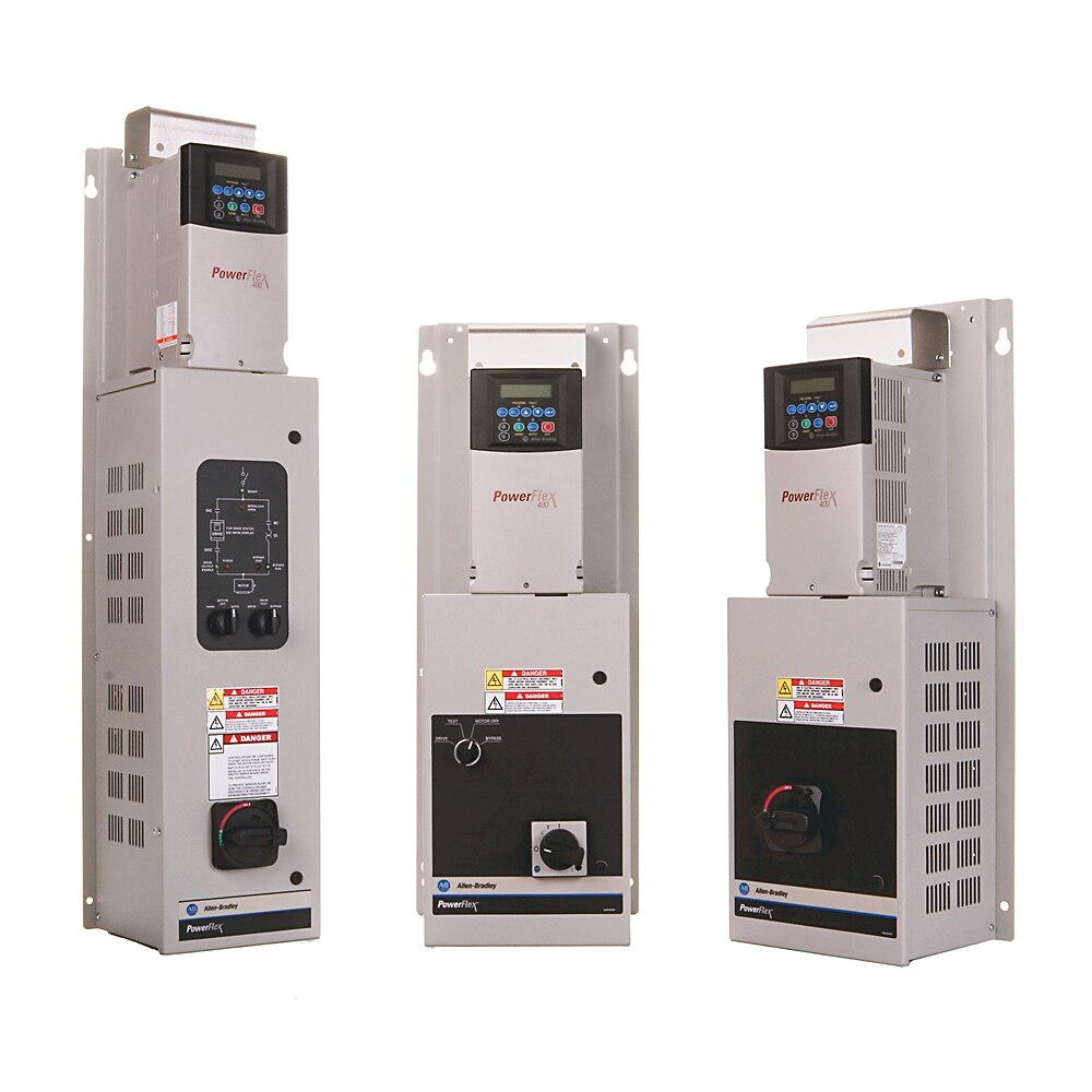 PowerFlex 400, Fan & Pump Drive. 480 VAC, 3 PH. 260 Amps. 200 HP. IP20 / Type 1. Fixed Keypad. RS485. 3 Contactor Full Feature Bypass With Fused Disconnect.