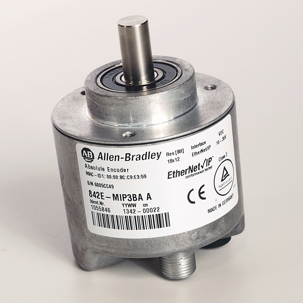 842E EtherNet/IP Multi-Turn Encoders, Multi-turn (4096 turns), Solid shaft 10 mm, M12 connector, 262,144 (18 bit) steps per revolution