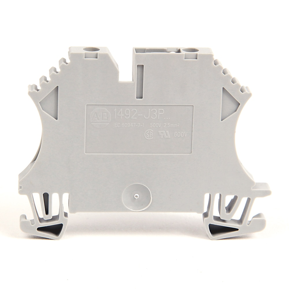 1492-J IEC Terminal Block, One-Circuit Feed-Through Block, 2.5 mm (# 24 AWG - # 12 AWG), Selectable component plug-in device with test plug socket, Gray (Standard),