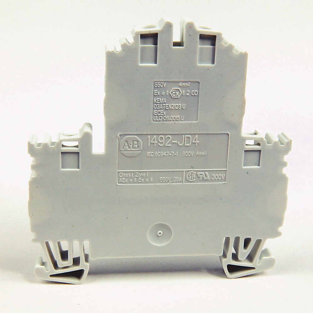 1492-J IEC Terminal Block, Two-Circuit Feed-Through Block, 4 mm (# 26 AWG - # 10 AWG), Standard Feedthrough, Green,