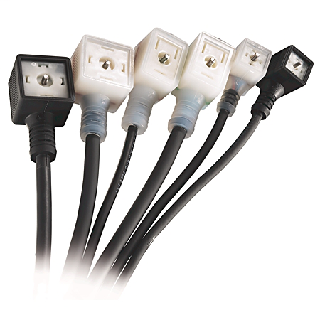 DIN Valve Cable, DIN Valve A Style (18mm), 2 pole + dual gnd, Black PVC, surge suppression, 24V, 2m