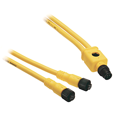 V-Cable, DC Micro (M12), Cable Only, 3-Pin, PVC Cable, Yellow, Unshielded, 22AWG, DC Micro (M12), Straight Male, 2 meter (6.56 feet)