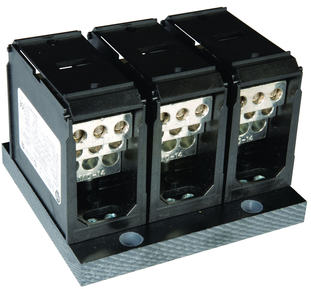 1492 Power Block, Feeder Spacing Power Distribution Block, 3-Pole,, 1 Opening Line Side, 3 Openings Load Side, 335 Amps
