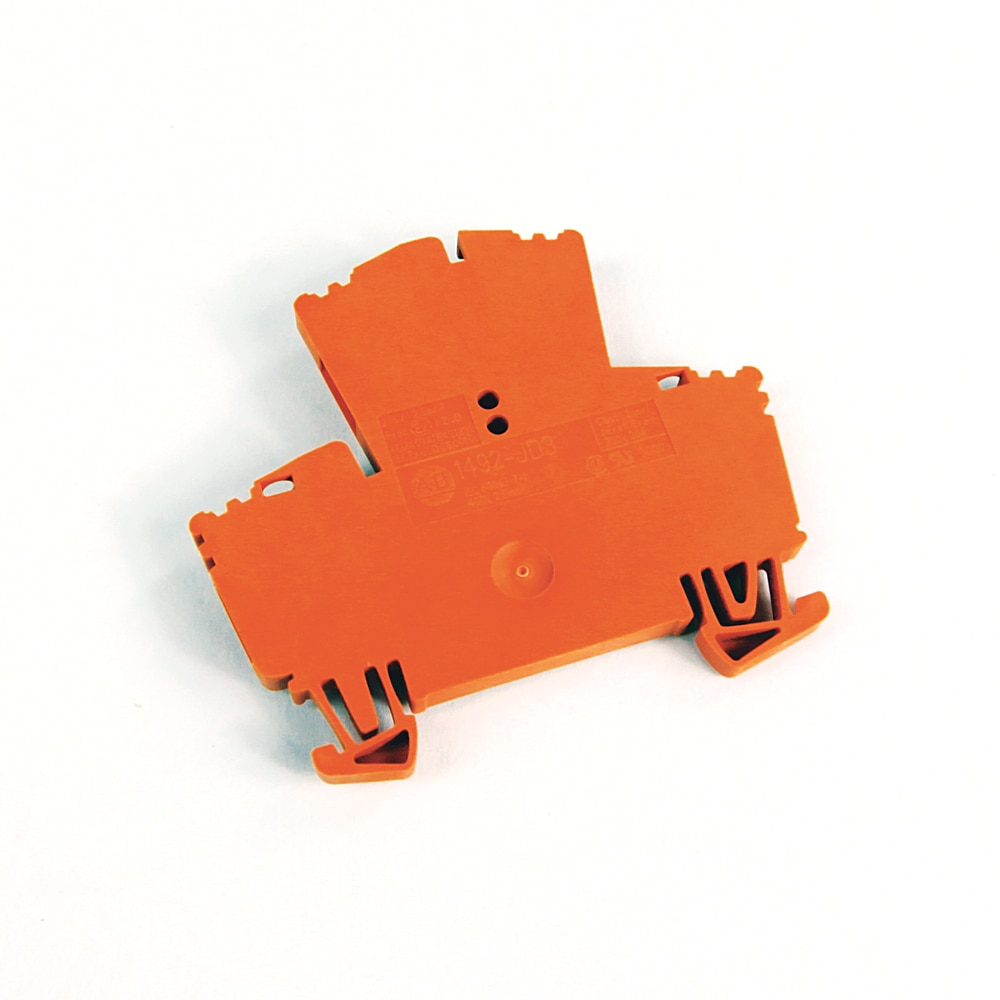 1492-J IEC Terminal Block, Two-Circuit Feed-Through Block, 2.5 mm (# 24 AWG - # 12 AWG), Standard Feedthrough, Orange,