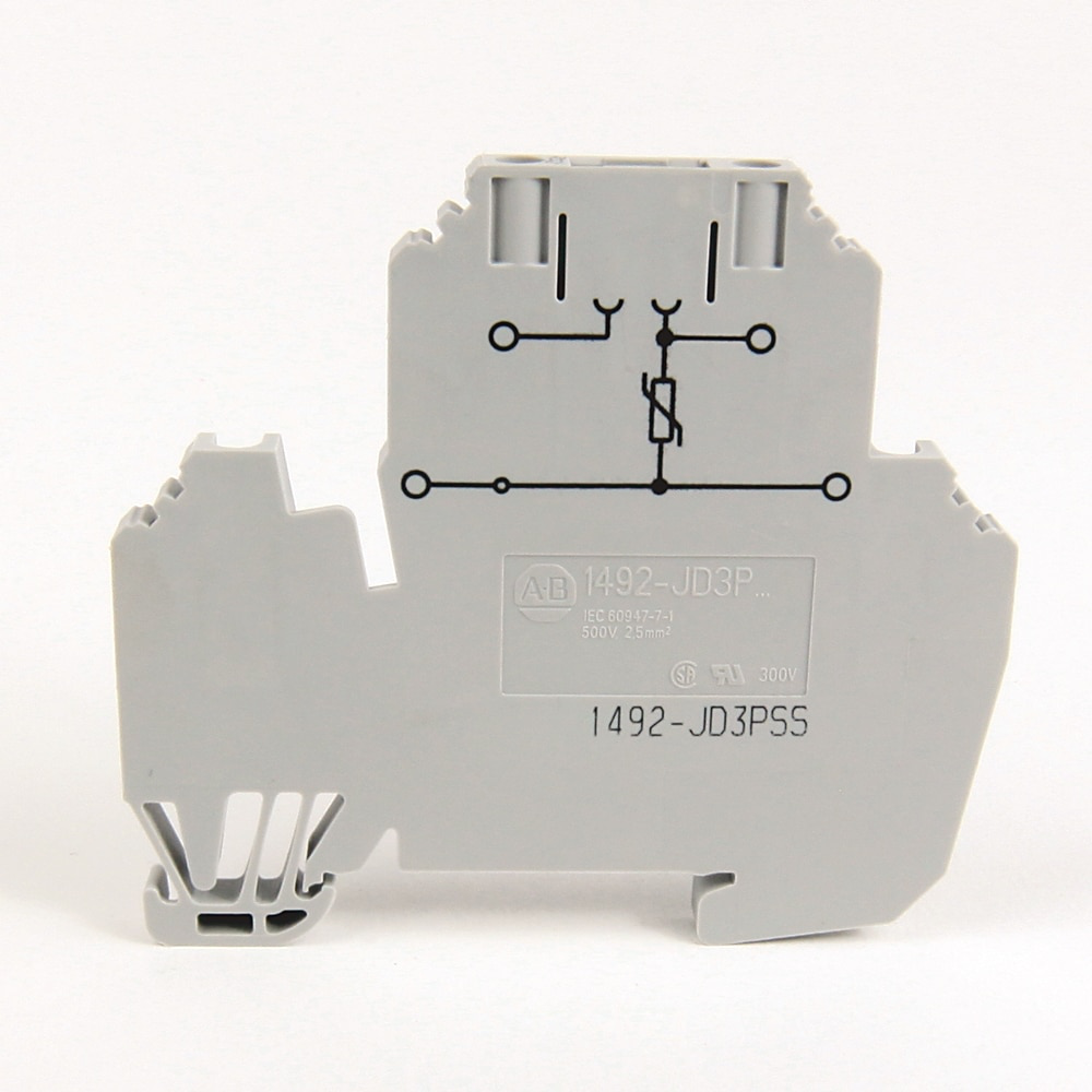 1492-J IEC Terminal Block, Two-Circuit Feed-Through Block, 2.5 mm (# 24 AWG - # 12 AWG), Selectable component plug-in device, Gray (Standard),
