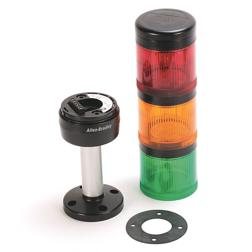Pre-Assembled Ctl. Tower, 10cm Pole Mount with Cap, Black Housing, 24V AC/DC Full Voltage, Red Steady Incandescent