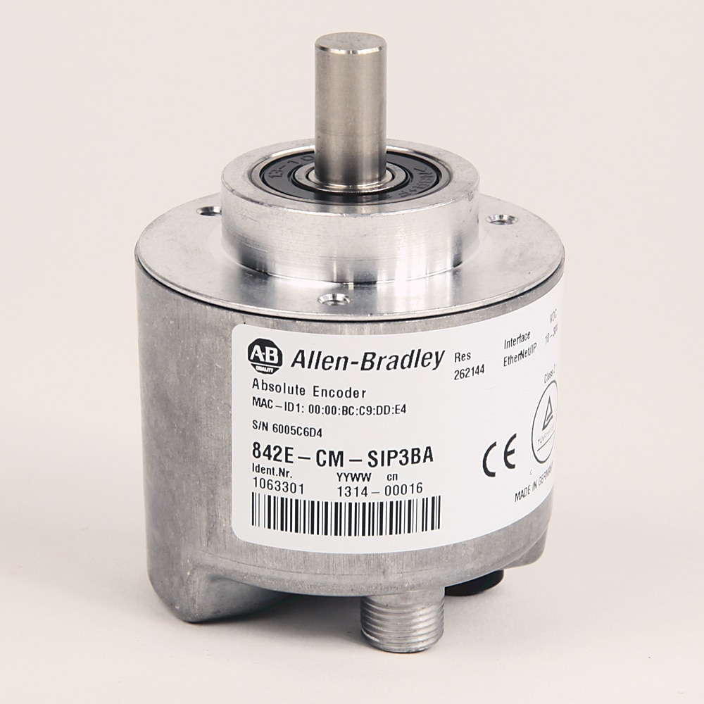 842E EtherNet/IP Multi-Turn Encoders, Single-turn (1 turn), Solid shaft 10 mm, M12 connector, 262,144 (18 bit) steps per revolution
