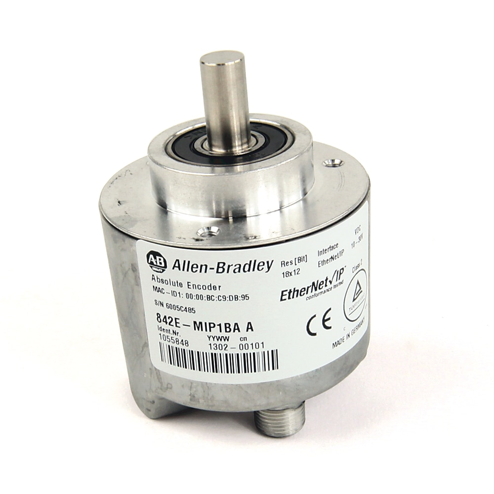 842E EtherNet/IP Multi-Turn Encoders, Multi-turn (4096 turns), Solid shaft 3/8 in, M12 connector, 262,144 (18 bit) steps per revolution