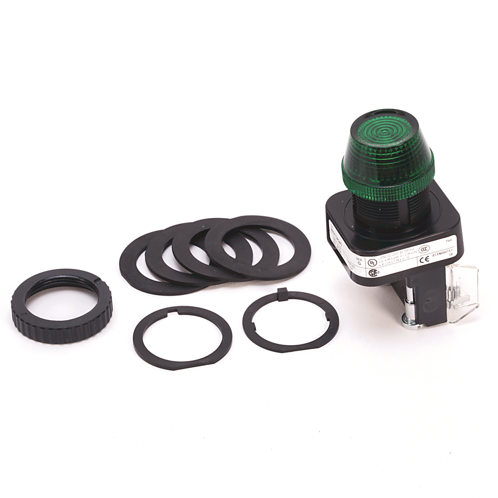 30.5mm Type 4/4X/13 Pilot Light, Full Voltage, No Test Option, Incand., Green, 24V AC/DC 30.5mm Type 4/4X/13 Pilot Light, Full Voltage, No Test Option, Incand., Green, 24V AC/DC