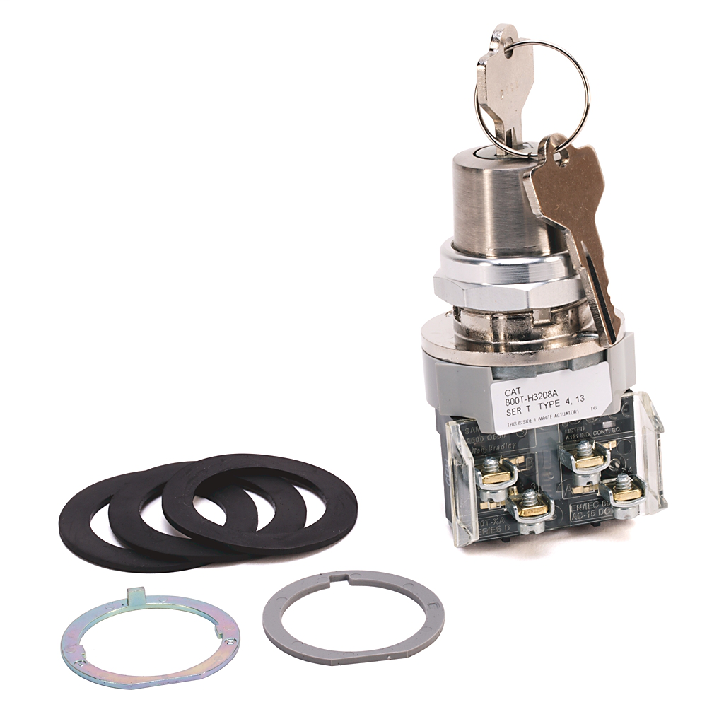 Allen-Bradley 800T-H3205A 30.5 mm Type 4/13 2-Position Maintained 1 NO - 1 NC Cylinder Lock Selector Switch Allen-Bradley 800T-H3205A 30.5 mm Type 4/13 2-Position Maintained 1 NO - 1 NC Cylinder Lock Selector Switch