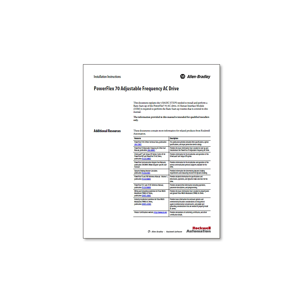 Allen-Bradley 20A-PUB-IN1-EN PF70 INSTALLATIO Allen-Bradley 20A-PUB-IN1-EN PF70 INSTALLATIO
