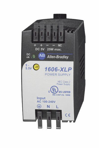 1606-XLP25A: Compact Power Supply, 5-5.5V DC, 25 W, 120/240V AC / 85-375V DC Input Voltage