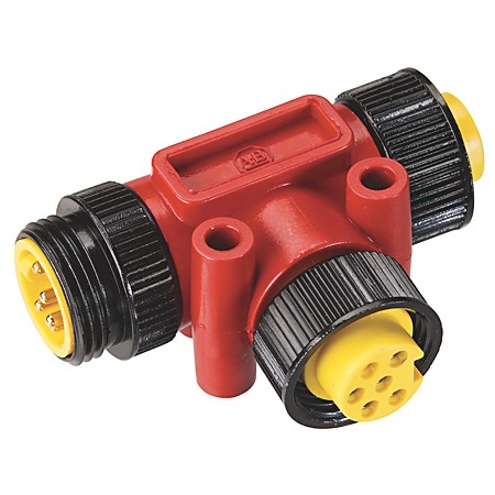 Trunk Tee Plug: Auxiliary Power, Parallel- 1 input port, 4 pins, 3 connector, Mini, Female to Male/Female, PUR, 4 meter, Keyway toward female, 4 meter