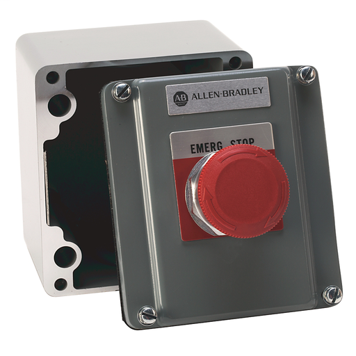 800R Pushbutton Station, Standard, 1 Push Button,Bulletin 800T Units, NEMA Type 4 and 13 Cast Aluminum Alloy Surface Mount, EMERGENCY STOP (RED)