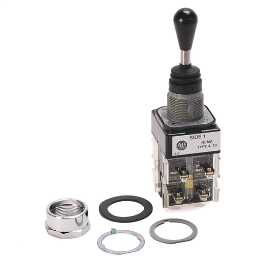 30.5mm Type 4/13 Toggle Switch, Two Way Toggle, Up&Down-Spring Rtn, 1 NOEM & 1 NOEM & 1 N.C. (Mini) & 1 N.C. (Mini)