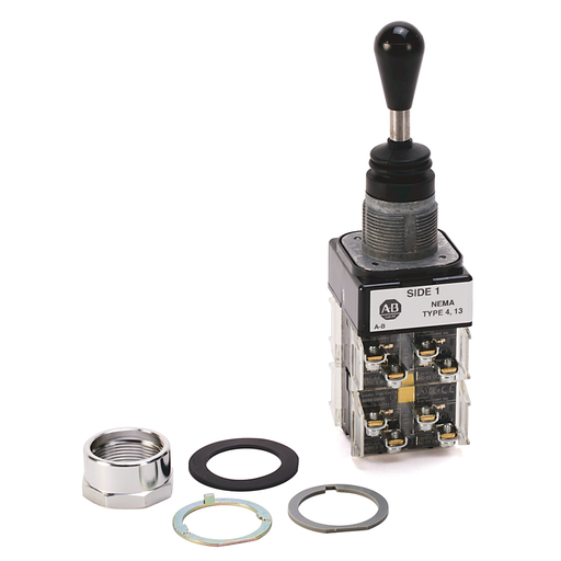 30.5mm Type 4/13 Toggle Switch, Four Way Toggle, Up&Left&Right&Down-Spring Rtn, 1 NO-1 NC & 1 NO-1 NC & 1 NO-1 NC & 1 NO-1 NC
