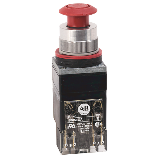 800MR 2-Position Push-Pull and Push-Pull/Twist Release Units, Non-Illuminated, Maintained (Push-Pull), Red, 1 N.C., Stab Terminals