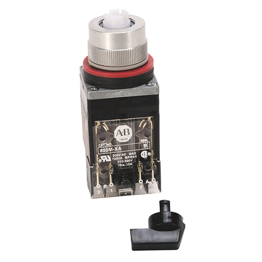 800MR 3-Position Selector Switch Units, Non-Illuminated, 3-Position Selector Switch, Black Standard Knob, Maintained, B Cam, Left: 1 N.O. - 1 N.C. Right: 1 N.O. - 1 N.C., Stab Terminals