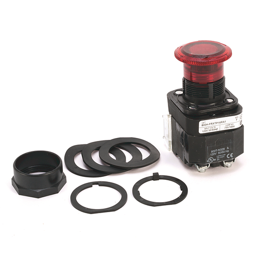 30.5mm Type 4/4X/13 2 Pos. PB-Illum., Push-Pull/Twist, Red, Mushrm Hd, Incand., 240V AC 50/60 Hz, 1 NCLB-1 NO