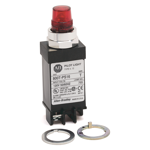 800T Small Pilot Light,Red, Full Voltage, None, Full Voltage Type, LED Lamp, 120V AC/DC