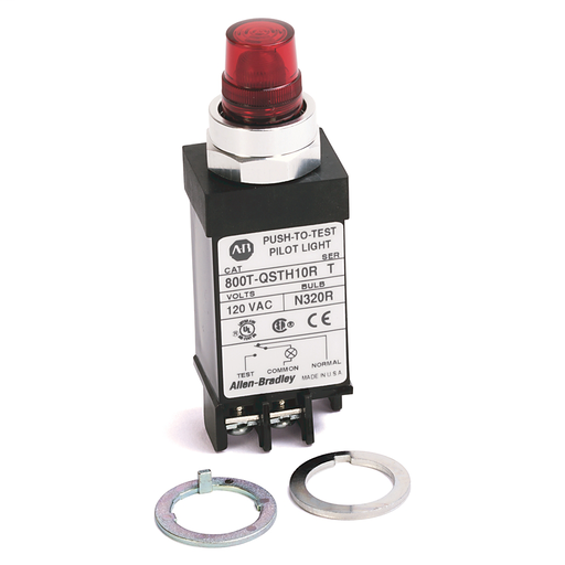 800T Small Pilot Light,Red, Full Voltage, Push-to-Test, Full Voltage Type, LED Lamp, 24V AC/DC