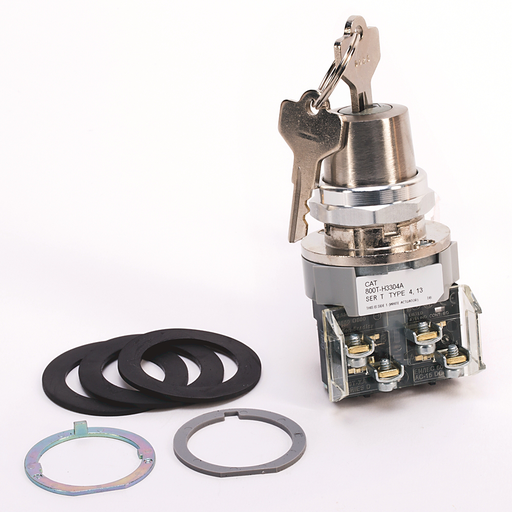 30.5mm Type 4/13 2 Pos. Cylinder Lock Sel. Switch, Maint., Lock-Both, Std. Key, D025 Key, 1 NO-1 NC