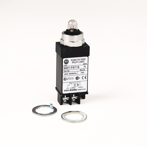 800T Small Pilot Light,White, Transformer (or Dual Input), Push-to-Test, Transformer Type, LED Lamp, 120V AC 50/60 Hz