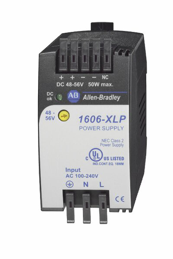 1606-XLP50F: Compact Power Supply, 48-56V DC, 50 W, 120/240V AC / 85-375V DC Input Voltage