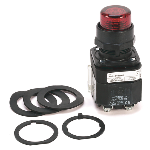 30.5mm Type 4/4X/13 Mom. Contact PB-Illum., Amber, Ext. Hd w/o Guard, Incand./No Options, 120V AC, 1 NO-1 NC
