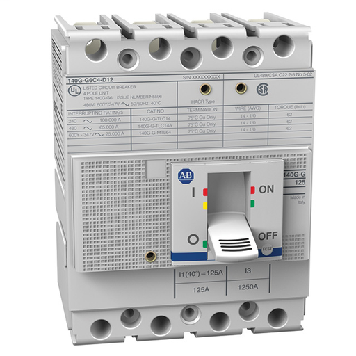 140G - Molded Case Circuit Breaker, G frame, 25 kA, T/M - Thermal Magnetic, 4 Poles, Rated Current 20 A
