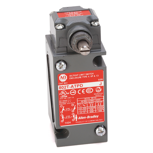 Limit Switch, NEMA Type 4 and 13 Oiltight Construction, Plug-In, Lever Type, Spring Return, Standard Operating Torque, 4-Circuit, CW and CCW operation, Whole Switch, 9-Pin Mini-Type Receptacle (J1 Wiring)