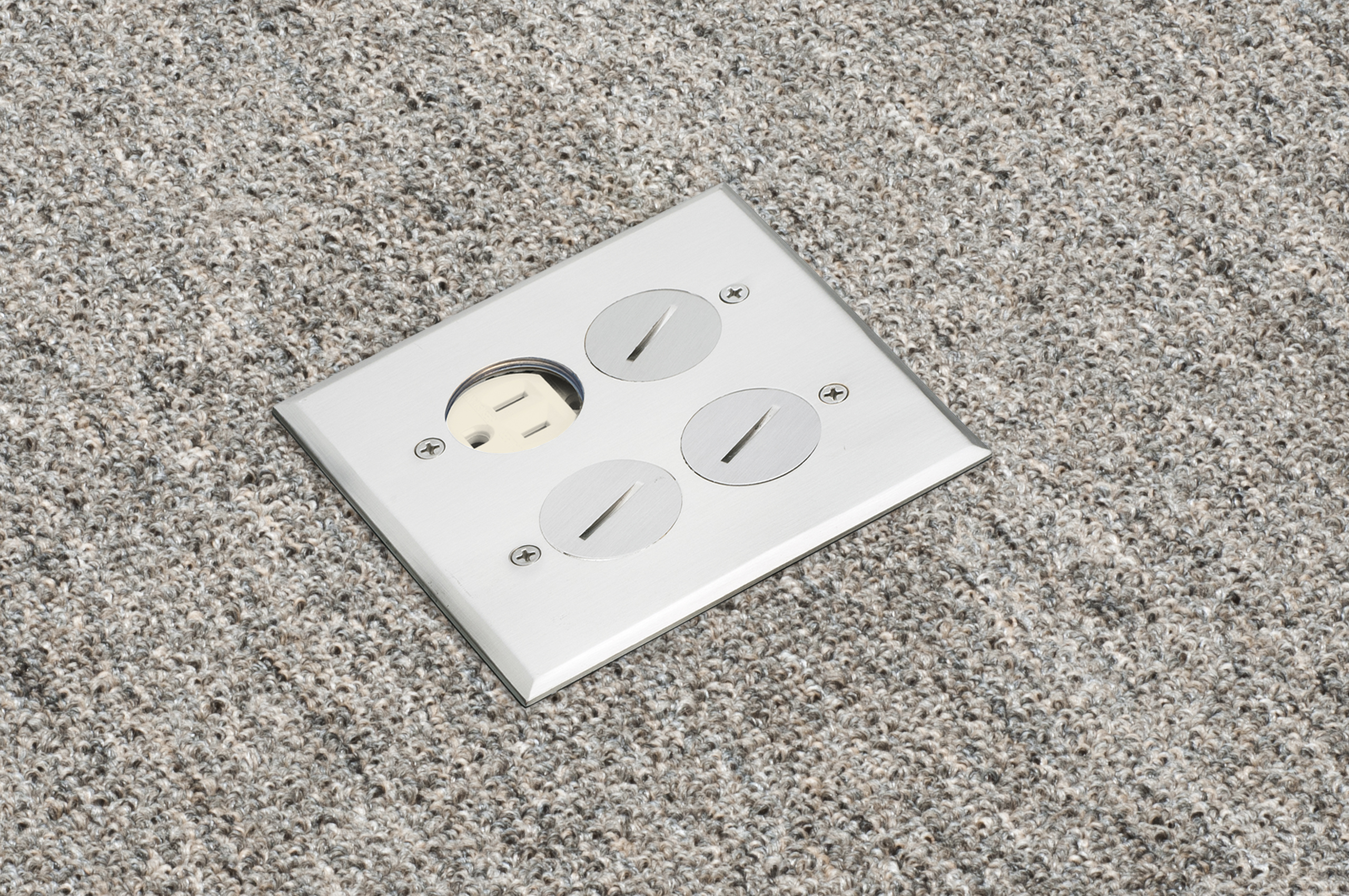 2-Gang Floor Box Kit with Steel Box and Metal Cover with Threaded Plugs
