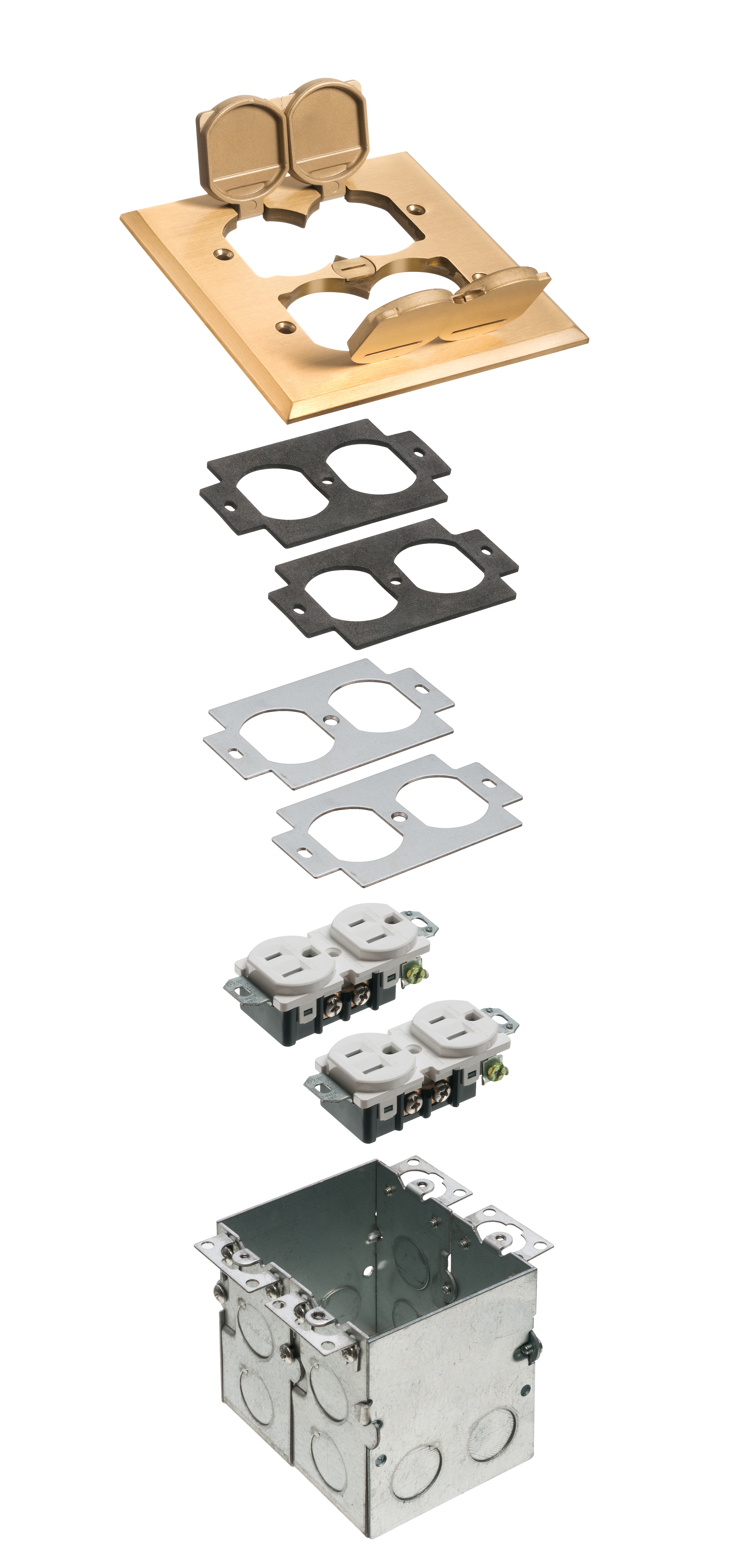 2-Gang Floor Box Kit with Steel Box and Metal Cover