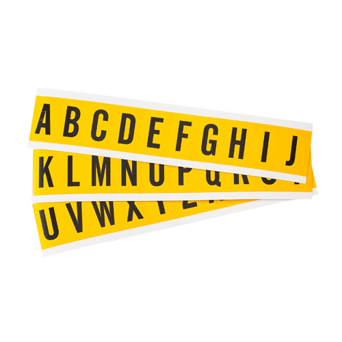 Product image for Brady 1530-LTR KIT 15 Series Pressure Sensitive Vinyl Letter Label Kit - 1" H, Black on Yellow, A to Z