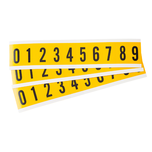 Product image for Brady 97603 Outdoor Vinyl 1 in Black on Yellow Numbers 0 to 9 Kit of 25 Cards