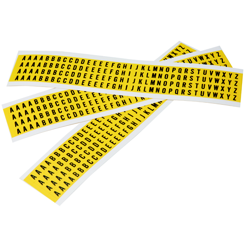 Product image for Brady 34151 Repositionable Vinyl 0.375 in Black on Yellow, Letters A to Z Pack of 25 Cards