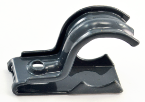 One piece clamp back and strap combination, 1 hole, Steel, 3/4" - 1" Trade Size, Polyolefin Coated