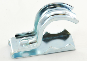 One piece clamp back and strap combination, 1 hole, Steel, 3/4" - 1" Trade Size. Patent Pending
