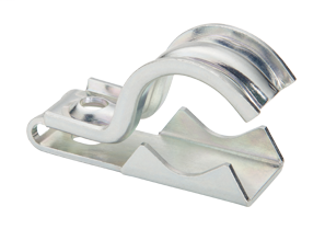 One piece clamp back and strap combination, 1 hole, Steel, 1/2" - 3/4" Trade Size. Patent Pending