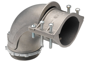 Connector, 90 Degrees, Malleable Iron, Insulated Throat, Size K.O. 4 Inch
