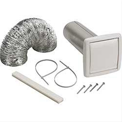 Wall Ducting Kit — 5' of 4" diameter flexible foil duct, white wall cap for 4" round duct, 3" to 4" duct adapter, 2 nylon zip ties and mounting screws