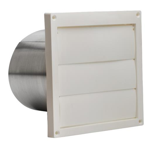 Wall Cap, White Plastic Louvered, 6" Round Duct