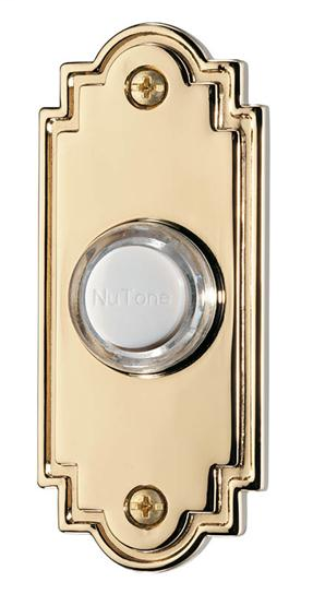 Lighted Flat Pushbutton, 1-1/4w x 3h in Polished Brass