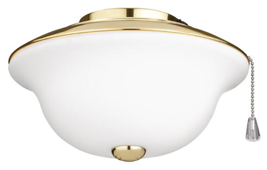 Ceiling Fan Light Kit, 10-1/8"w x 5-7/8"h, in Frosted White with Polished Brass trim and finial-DISCONTINUED