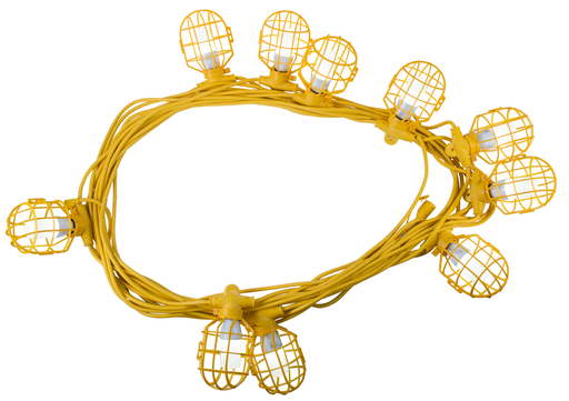 Product image for Bergen GL100123MPC Temporary String Light, 100ft 12/3 SJTW w/ (10) Molded Sockets & Lamp Guards, Male & Female Ends