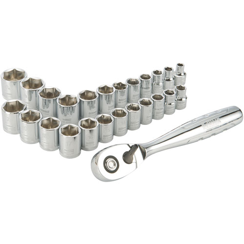 Product image for DEW DWMT72161 25PC 3/8 DR SOCKET RAIL W/RATCHET-SAE/MM