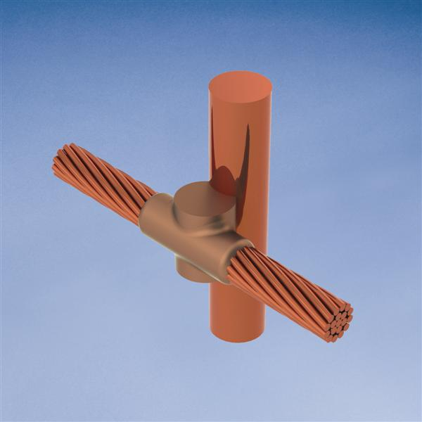 Product image for Erico GYR18Y5 Cable to Ground Rod or Other Rounds, GY, Copper-bonded, 0.75" dia, 95 mm² Concentric