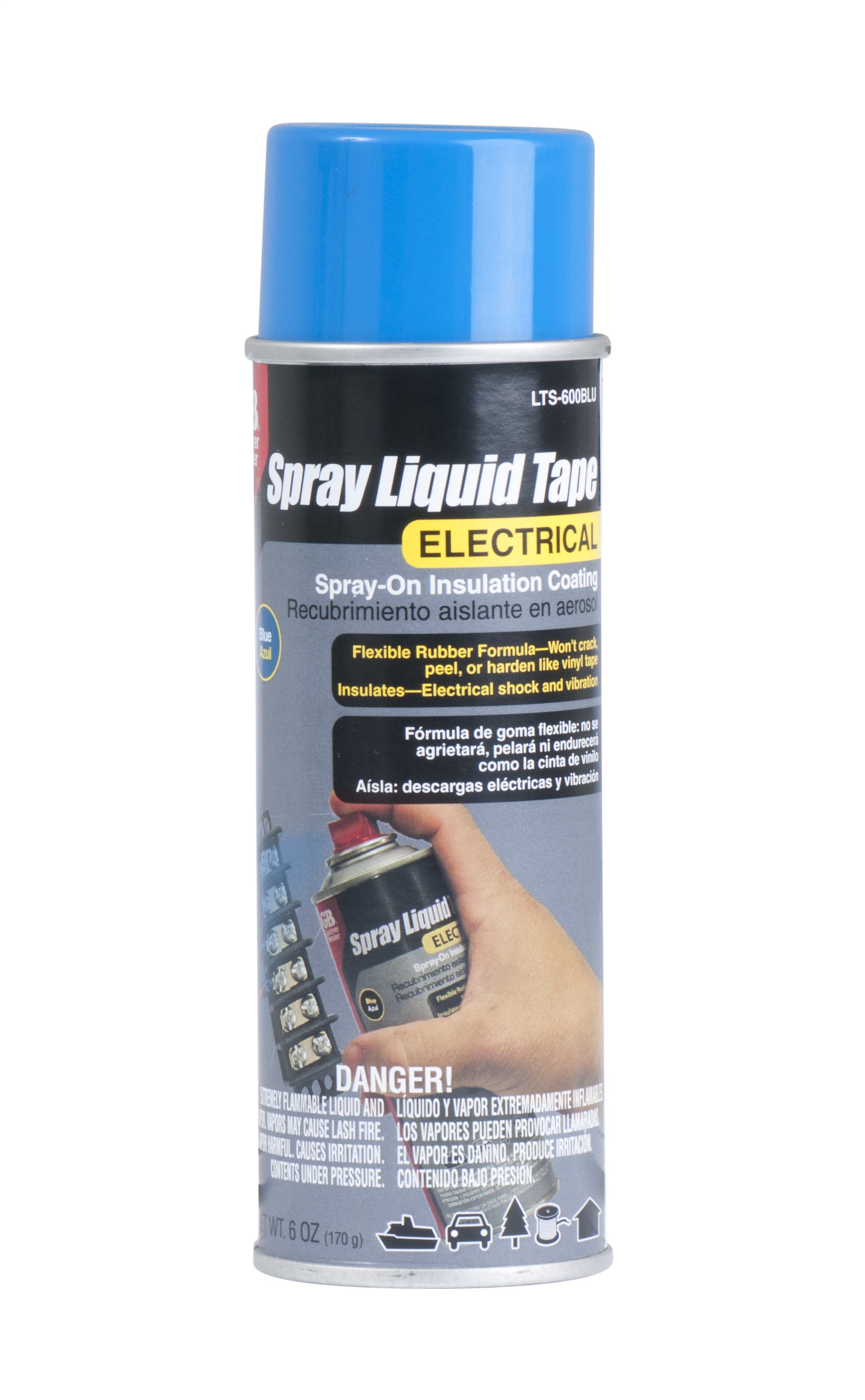 Spray-On Liquid Electrical Tape, Waterproof Seal, All Indoor/Outdoor Uses, Blue, 6oz, 1/Can