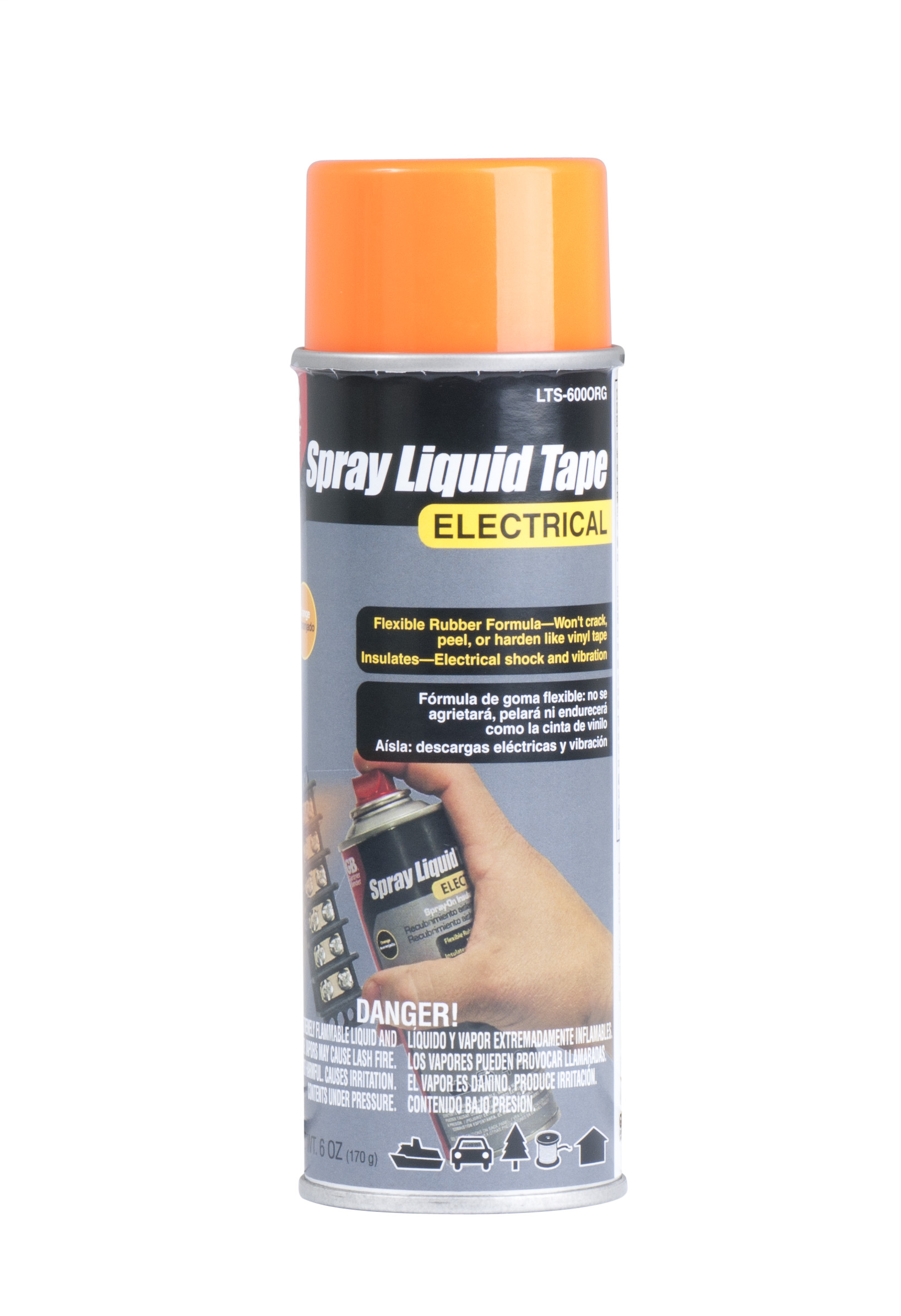 Spray-On Liquid Electrical Tape, Waterproof Seal, All Indoor/Outdoor Uses, Orange, 6oz, 1/Can