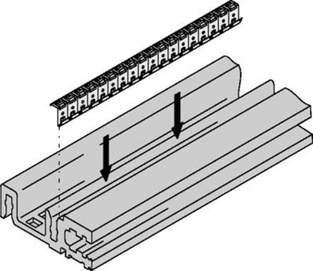 EMC gasket (stainless steel) between cover plate and horizontal rail
